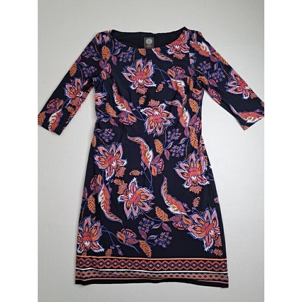 Vince Camuto 3/4 Sleeve Floral Shift Dress Womens Size 6 Black Pink